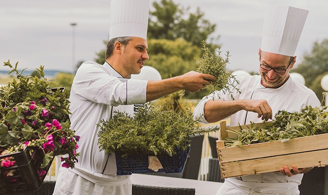 Hotel Reiters Finest Family - kitchen chefs at herb garden